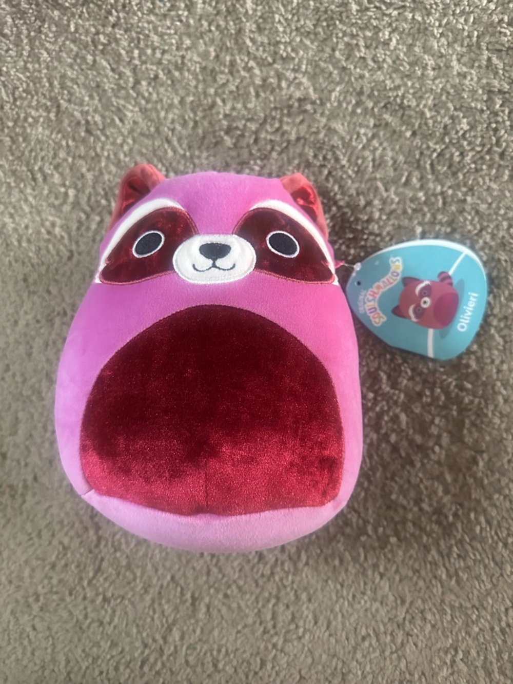 Squishmallows Pink and Maroon Raccoon Plush